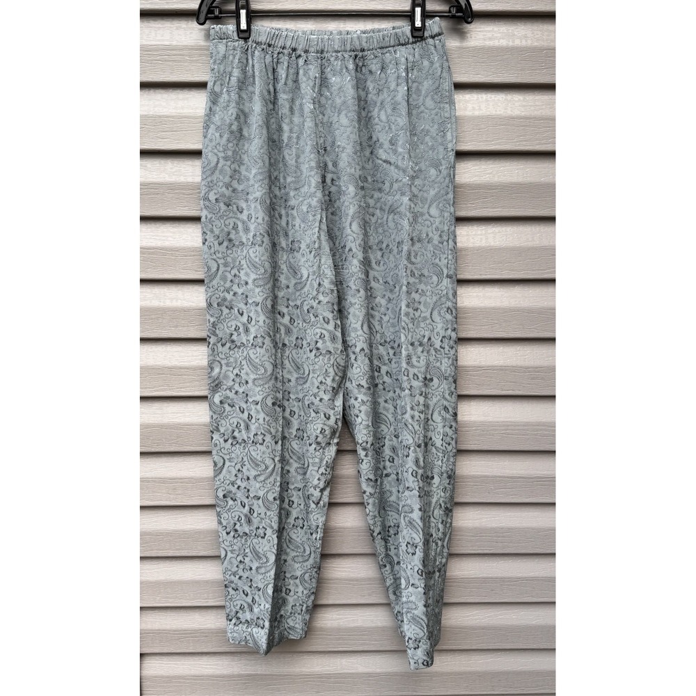 CP Shades Olive Green Paisley Pull On Pants Boho Earthy Lagenlook Made USA SZ M